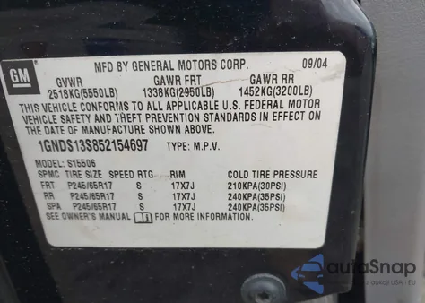 2005 Chevrolet Trailblazer Ls z USA, uszkodzony, nr VIN 1GNDS13S852154697